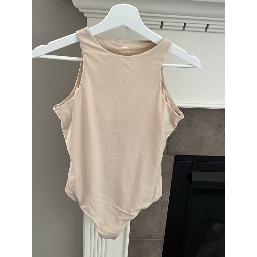 Skims Fits Everybody High Neck Thong Bodysuit Sand XS Nude Shapewear